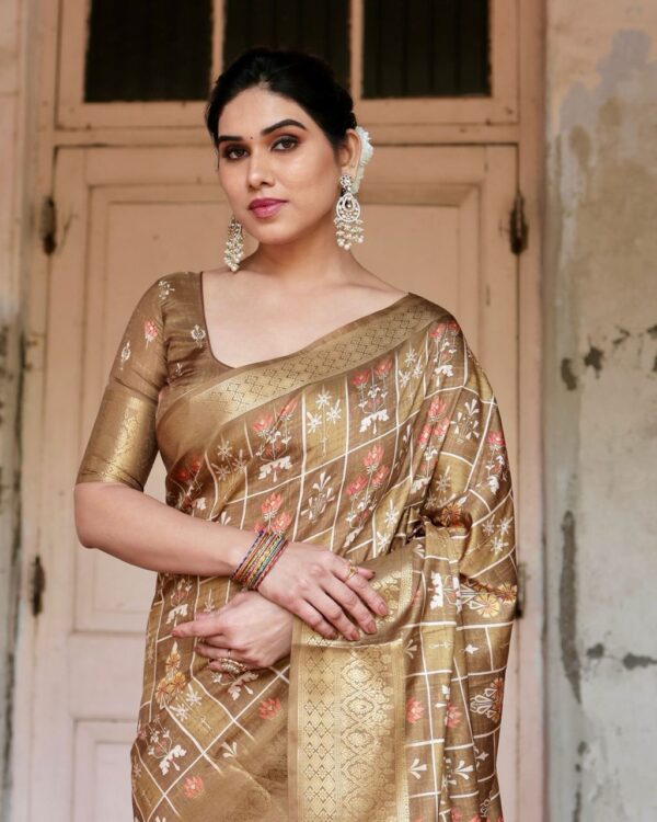 Golden Pure Silk Digitally Digital Printed Party Wear Saree