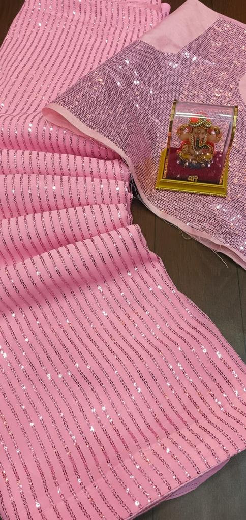 SHWETA TIWARI PARTY WEAR GEORGETTE SAREE WITH SEQUINS WORK BLOUSE - Image 4