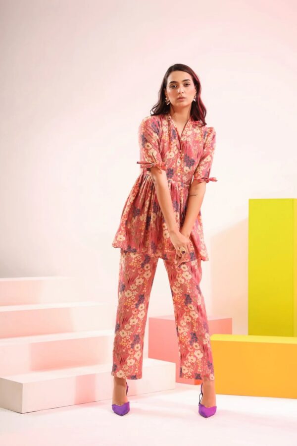 Floral Print Top with Trousers Set - Image 3
