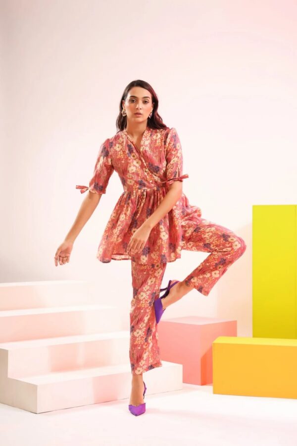 Floral Print Top with Trousers Set - Image 2