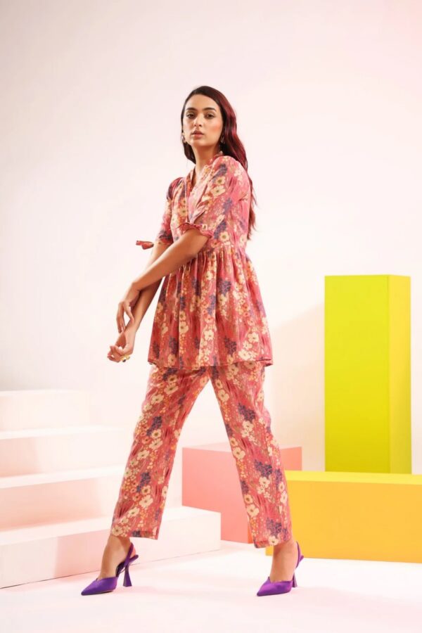 Floral Print Top with Trousers Set