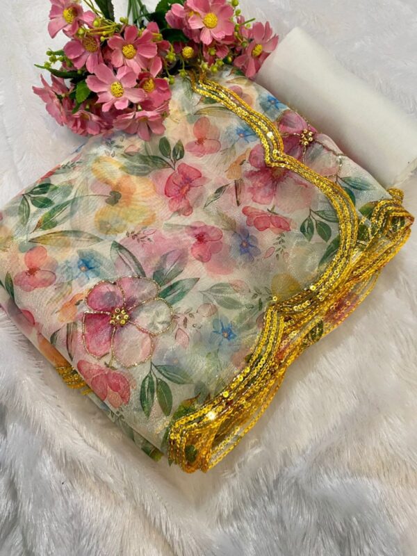 Pink Hand-embroidered Organza Silk Saree - Image 2