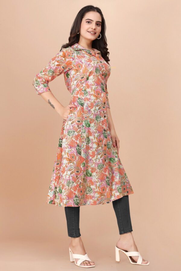 Floral Print Pure Cotton-A line midi Dress - Image 3
