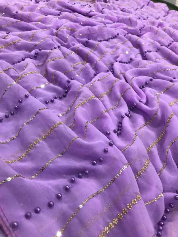 Lavender Color Beautiful Georgette Saree, Embroidery Work Saree, Party Wear saree, Wedding Wear Saree, Bold And Beautiful Saree Blouse - Image 4