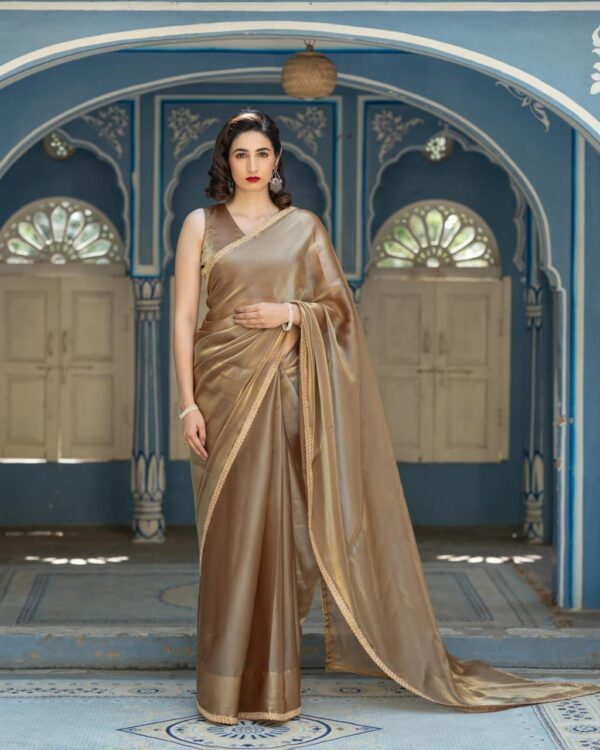 Coffee Saree in Pure Jimmy Silk With Lace Border Party Wear Saree in Coffee - Image 2