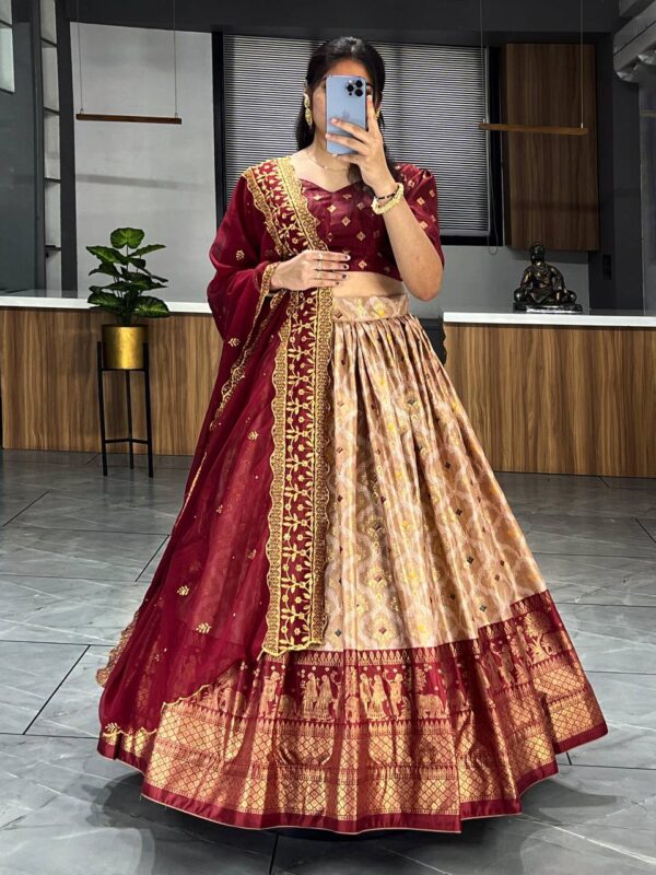 Wonderful Brown Dolla Silk Bandhani Print Wedding Wear Lehenga Choli - Image 2