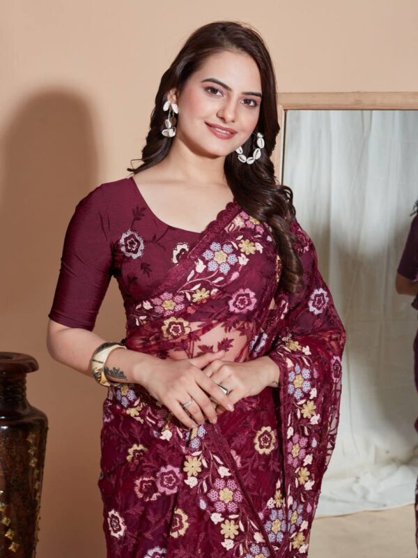 Butterfly Soft Net fabric with Embroider work and Multi work cut border Saree