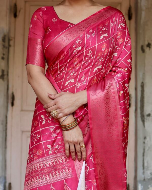 Gajari Color Pure Silk Digital Printed Party Wear Saree - Image 5