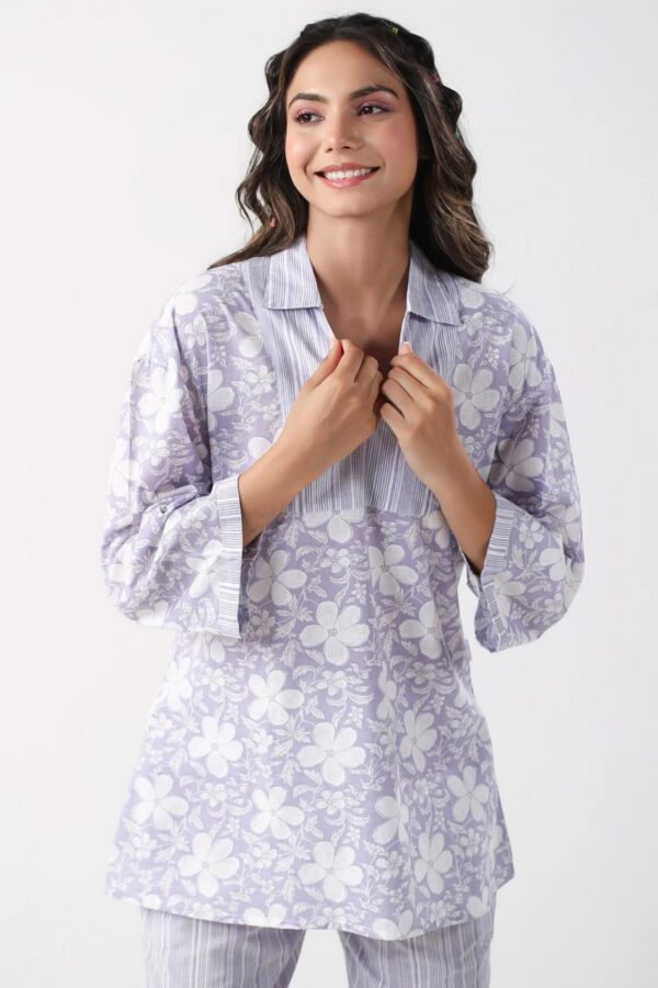 Women Lavender Floral Printed Co-Ord Sets - Image 3