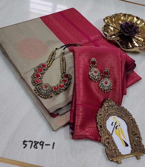 Designer banarsi handloom in kanjiavaram kubera silk concept with contrast pallu border and designer brocade blouse - Image 10
