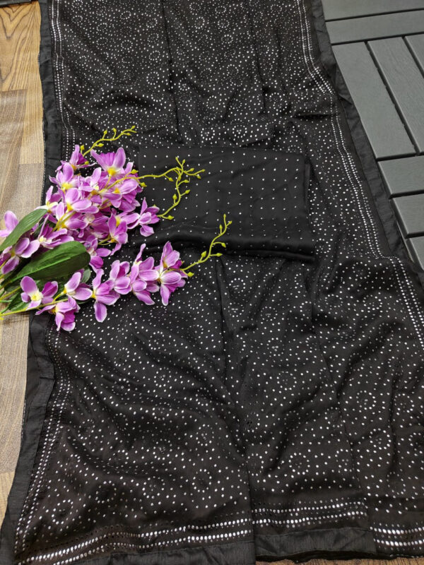 Black Swarovski Semi Crepe Designer Saree - Image 4