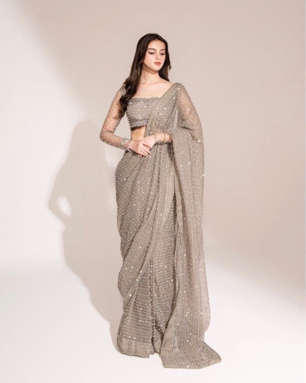 Georgette swarovski dimond work saree - Image 2