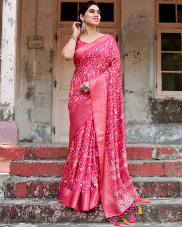 Gajari Color Pure Silk Digital Printed Party Wear Saree - Image 8