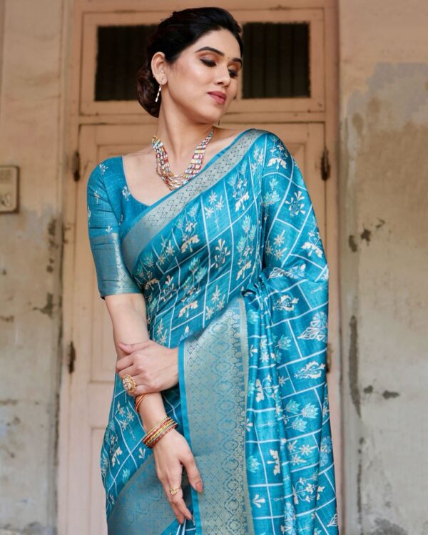 Sky Blue Color Pure Silk Digital Printed Party Wear Saree