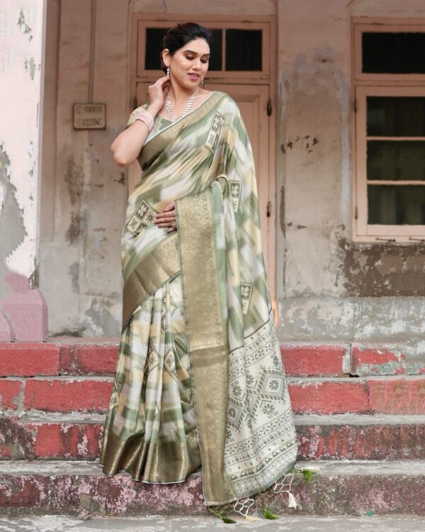 Green Digital Print Dolla Silk Party Wear Ethnic Saree With Blouse - Image 6