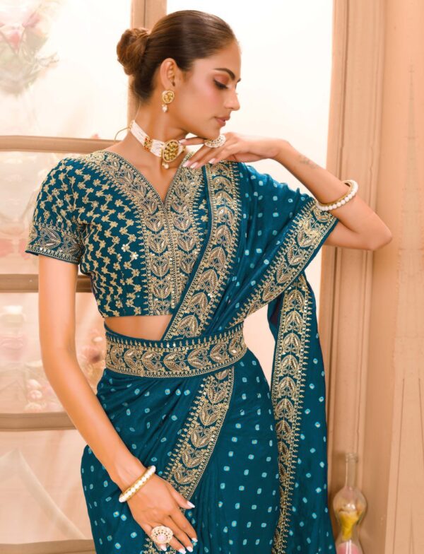 Blue COLOUR ZARI SEQUENCE WORK DESIGNER SAREE WITH BLOUSE