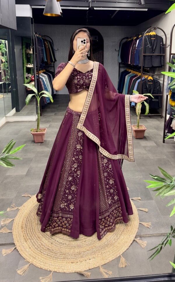 Eilara Women's Wine Georgette With Sequins And Embroidery Work Designer Lehenga Choli - Image 8