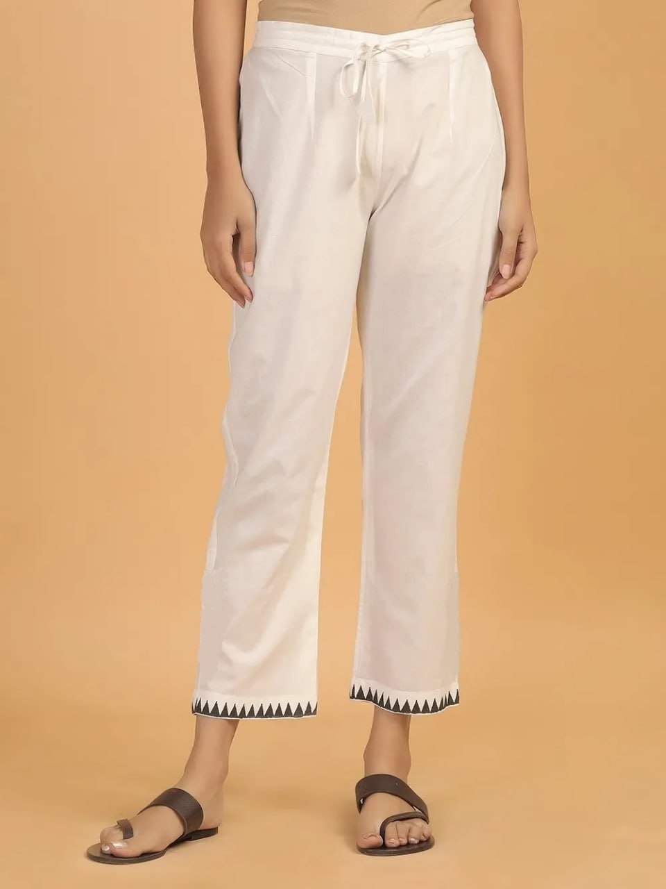 White Black Hand Block Printed Cotton Kurta with Pants- Set of 2 - Image 6