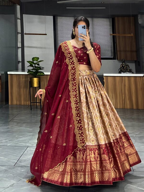 Wonderful Brown Dolla Silk Bandhani Print Wedding Wear Lehenga Choli - Image 3