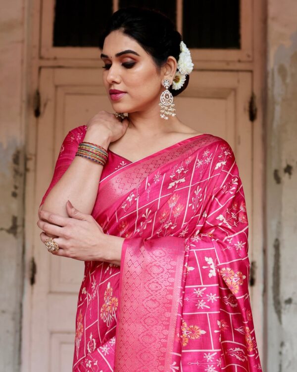 Gajari Color Pure Silk Digital Printed Party Wear Saree - Image 4