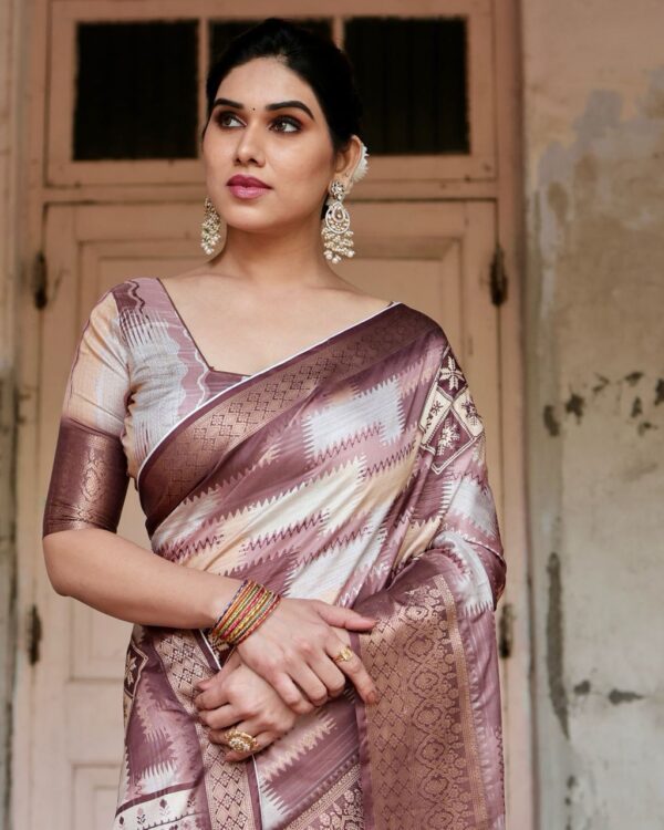 Brown Green Digital Print Dolla Silk Party Wear Ethnic Saree With Blouse - Image 2