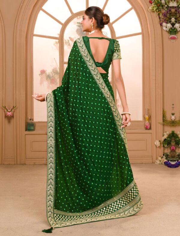 GREEN COLOUR ZARI SEQUENCE WORK DESIGNER SAREE WITH BLOUSE - Image 5