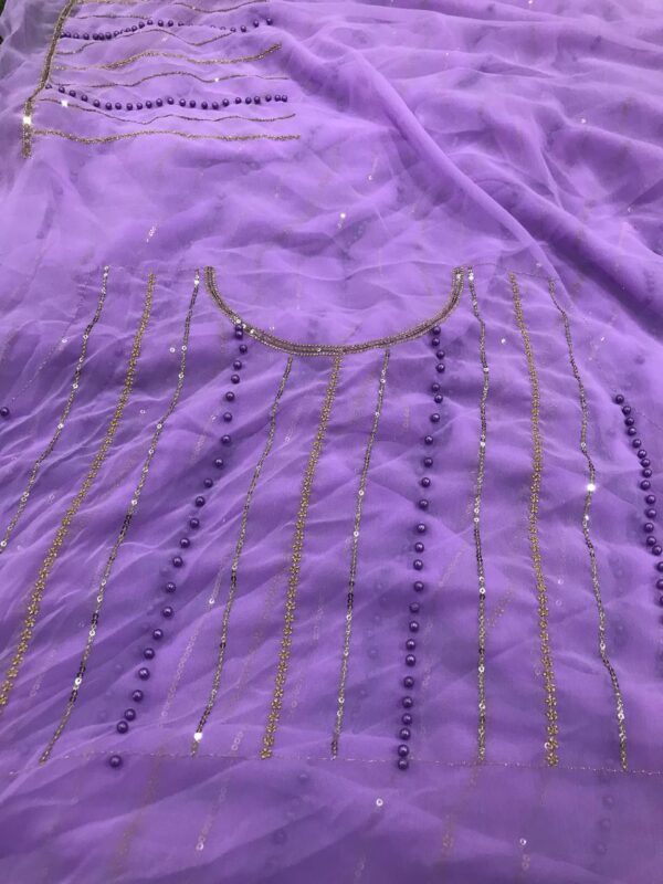 Lavender Color Beautiful Georgette Saree, Embroidery Work Saree, Party Wear saree, Wedding Wear Saree, Bold And Beautiful Saree Blouse - Image 3
