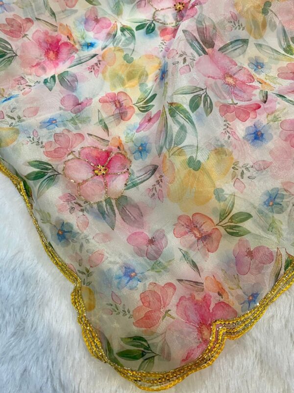 Pink Hand-embroidered Organza Silk Saree - Image 9