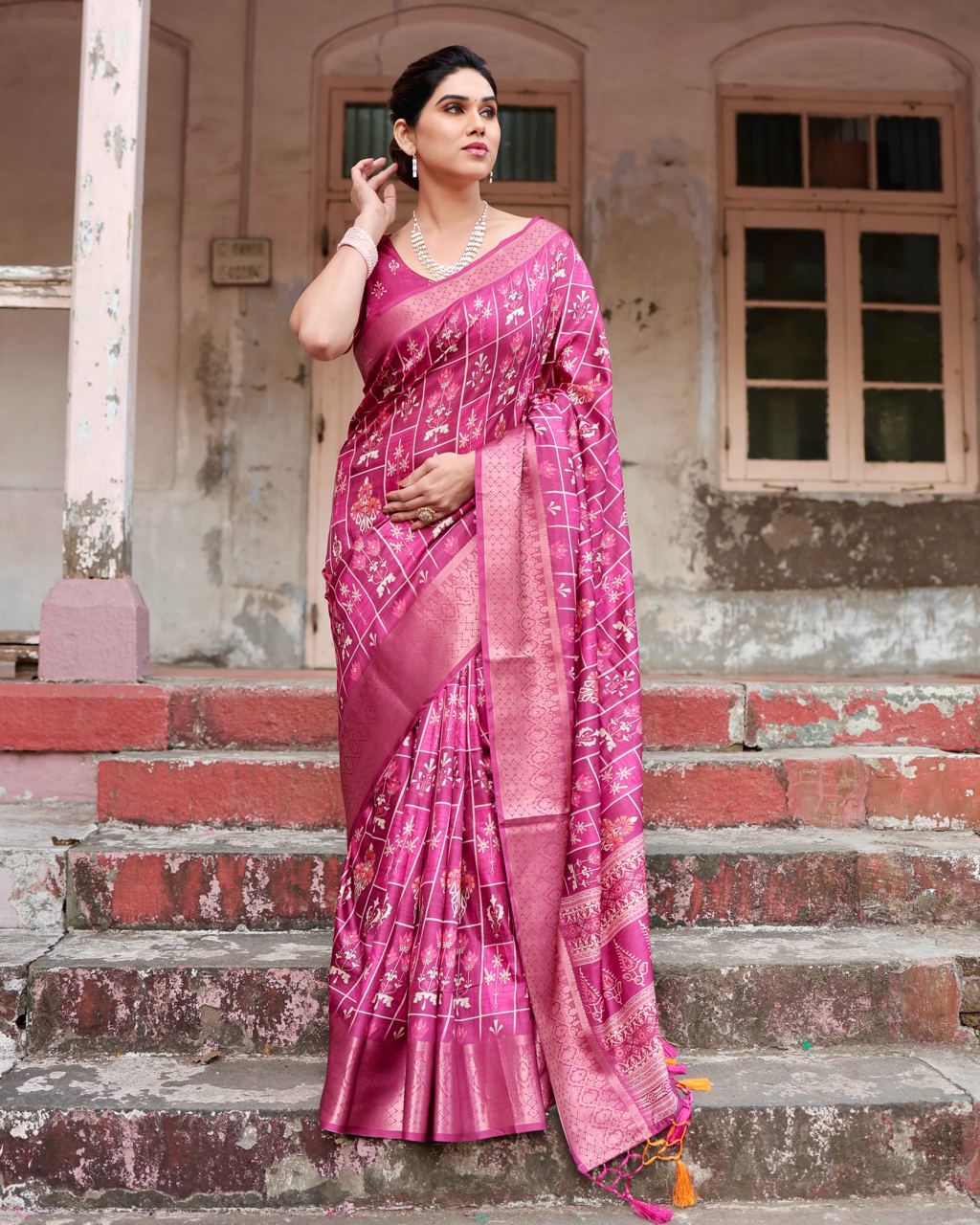 Rani Color Pure Silk Digital Printed Party Wear Saree - Image 8