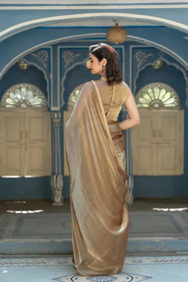 Coffee Saree in Pure Jimmy Silk With Lace Border Party Wear Saree in Coffee - Image 7