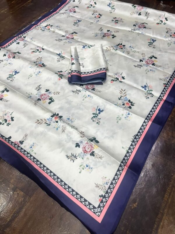 japan satin silk Saree work digital print saree - Image 6
