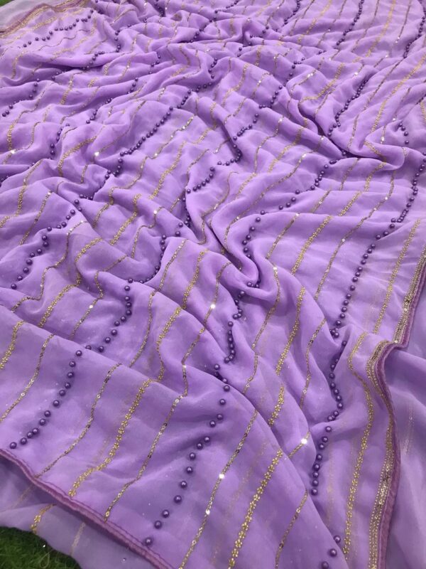Lavender Color Beautiful Georgette Saree, Embroidery Work Saree, Party Wear saree, Wedding Wear Saree, Bold And Beautiful Saree Blouse - Image 5