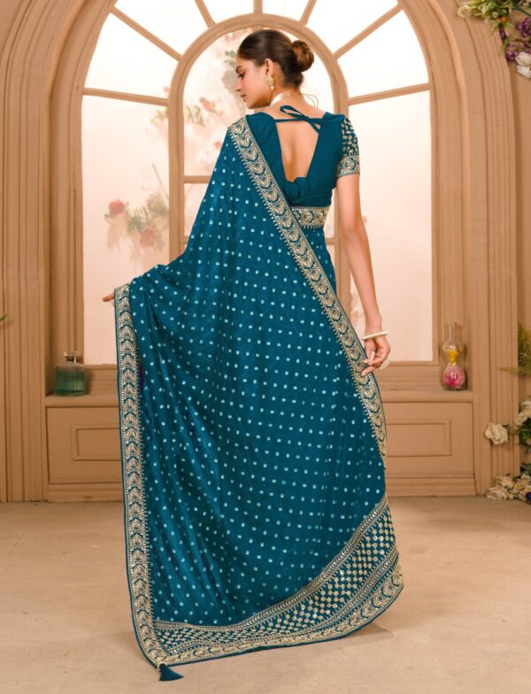 Blue COLOUR ZARI SEQUENCE WORK DESIGNER SAREE WITH BLOUSE - Image 7