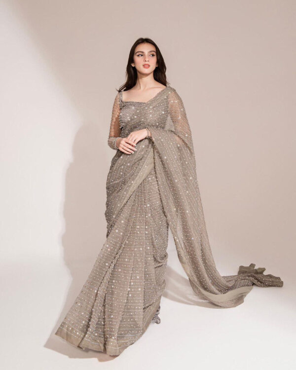 Georgette swarovski dimond work saree - Image 3