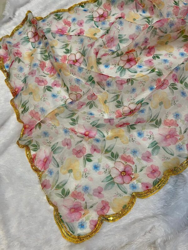 Pink Hand-embroidered Organza Silk Saree - Image 11