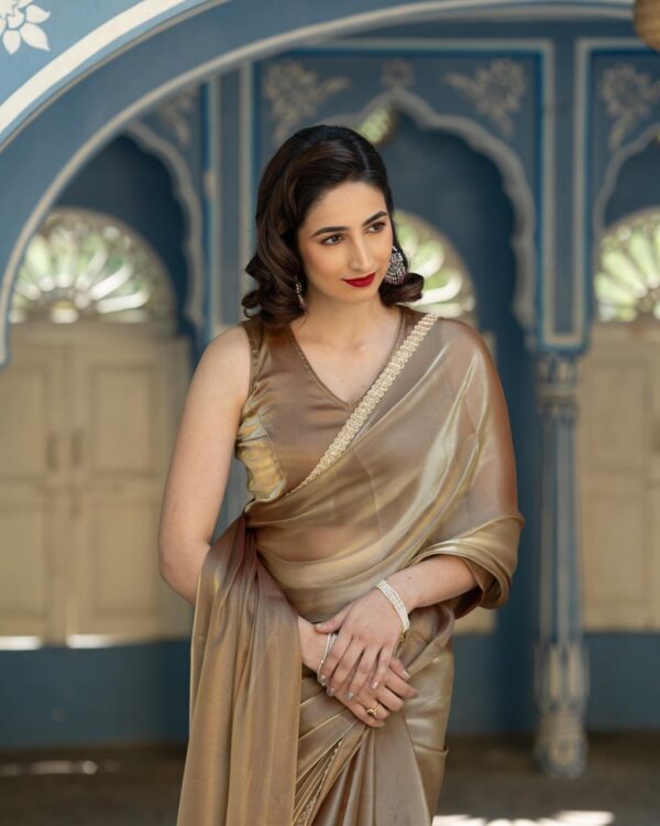 Coffee Saree in Pure Jimmy Silk With Lace Border Party Wear Saree in Coffee