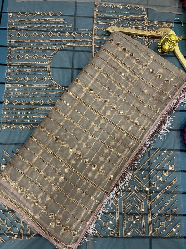 Hand Embroidered Saree with Feathers - Image 8