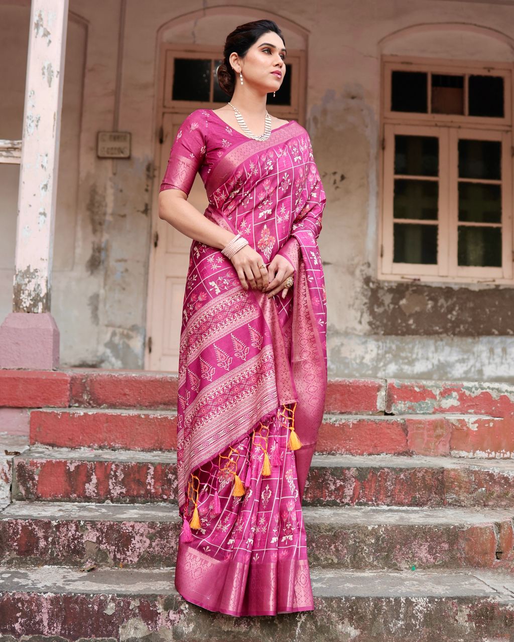 Rani Color Pure Silk Digital Printed Party Wear Saree - Image 4
