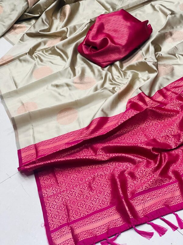 Designer banarsi handloom in kanjiavaram kubera silk concept with contrast pallu border and designer brocade blouse - Image 5