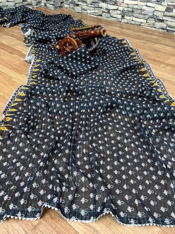 GEORGEET SAREE WITH DIGITAL PRINT DESIGN WITH CROSEK SEQUENCE DESIGN WORK - Image 2