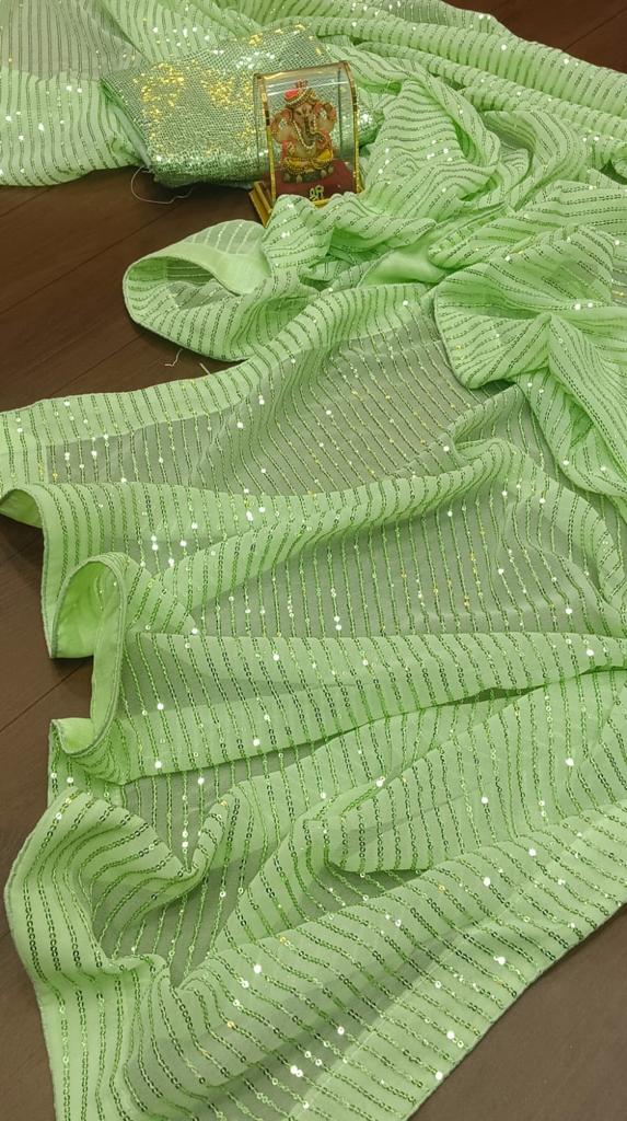 SHWETA TIWARI PARTY WEAR GEORGETTE SAREE WITH SEQUINS WORK BLOUSE - Image 5