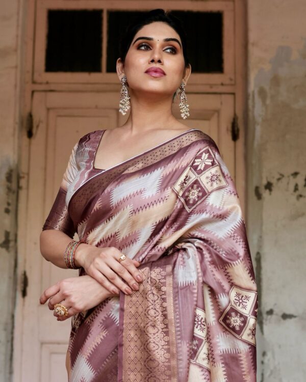 Brown Green Digital Print Dolla Silk Party Wear Ethnic Saree With Blouse - Image 8