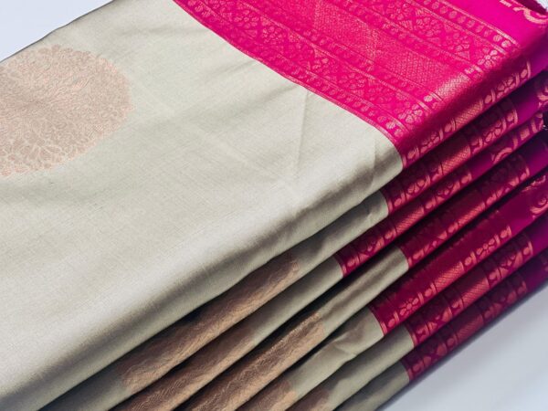 Designer banarsi handloom in kanjiavaram kubera silk concept with contrast pallu border and designer brocade blouse - Image 7