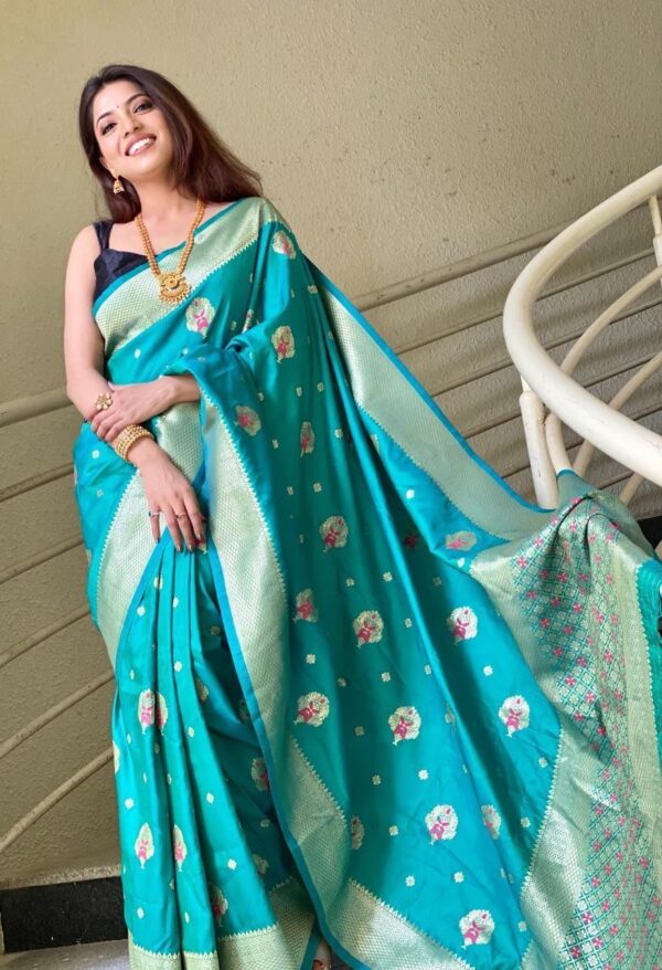 Sky Blue Banarasi Silk Saree With Zari Weaving