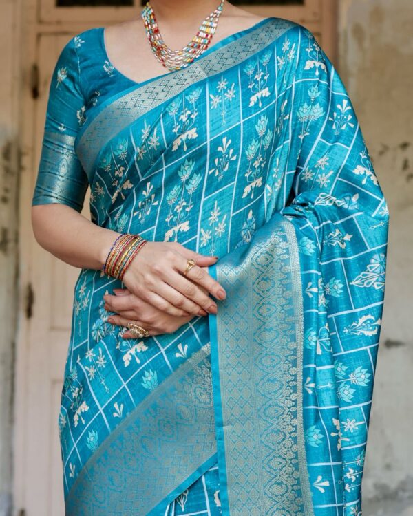 Sky Blue Color Pure Silk Digital Printed Party Wear Saree - Image 2