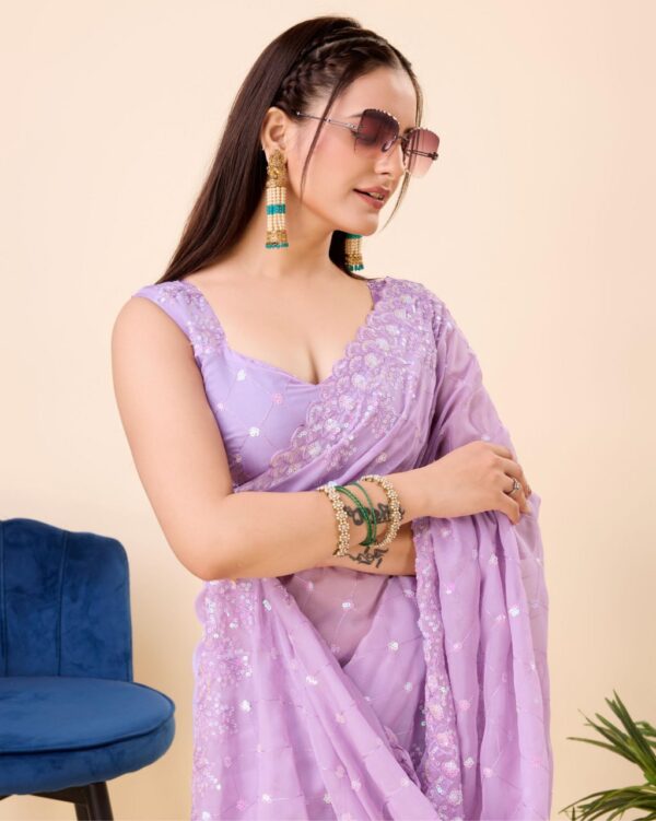 Beautiful Saree for wedding on premium Soft Taby Silk Organza fabric with C-pallu All Over Embroidery Work - Image 2