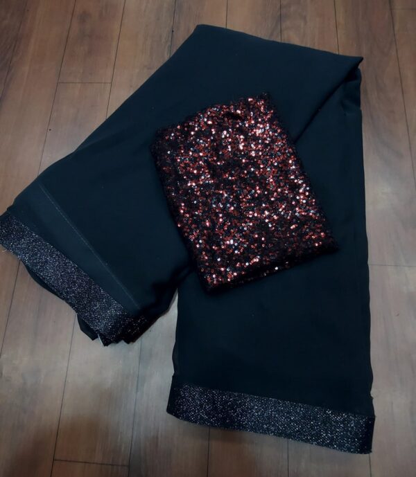 Black georgette Saree work : black sparkle lace border on saree - Image 3