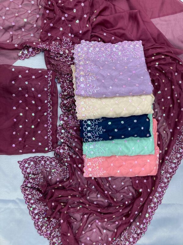 Beautiful Saree for wedding on premium Soft Taby Silk Organza fabric with C-pallu All Over Embroidery Work - Image 7