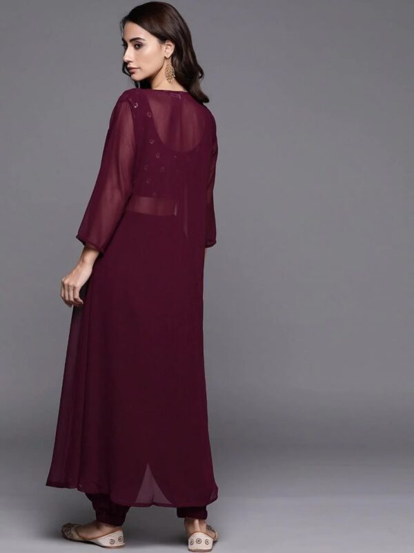 Maroon Embroidered Georgette Straight Top With Salwar & Shrug - Image 4