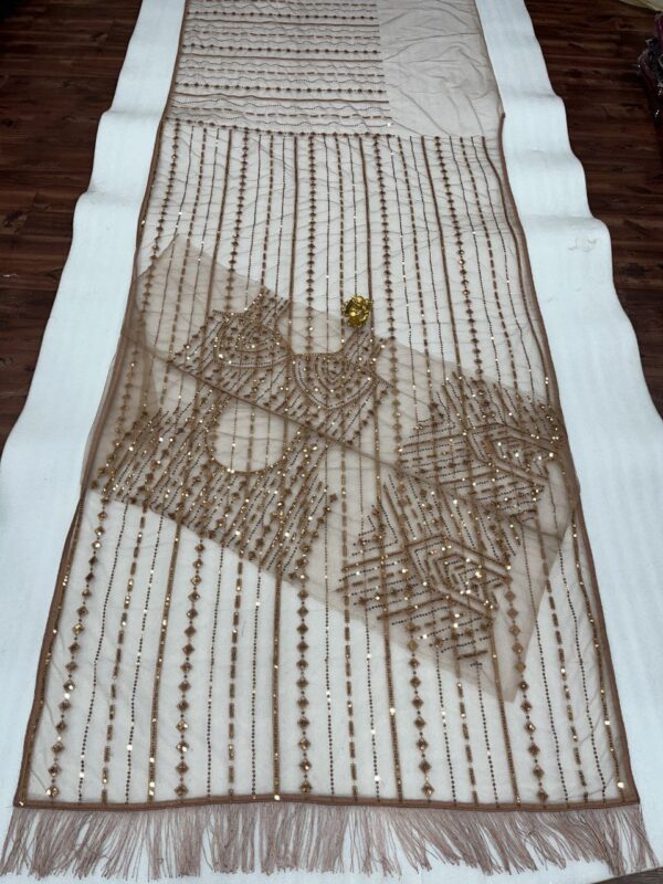 Hand Embroidered Saree with Feathers - Image 6